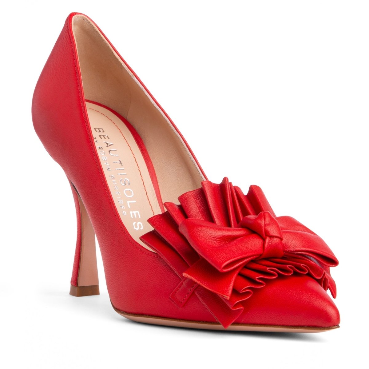 Olga Pleated Bow Pump Women’S Leather Memory Foam 70mm Heel Heels by Beautiisoles – Don't Panic Shoes