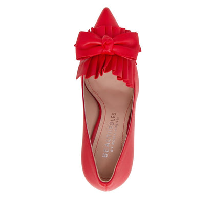 Olga Pleated Bow Pump Women’S Leather Memory Foam 70mm Heel Heels by Beautiisoles – Don't Panic Shoes