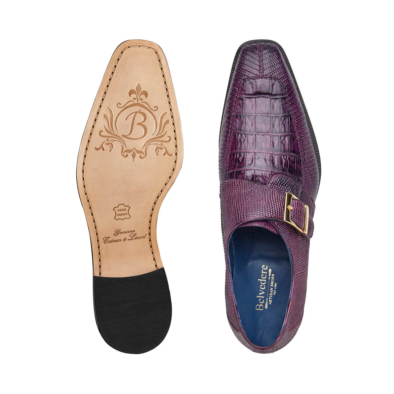 Buy Pablo Ant. Purple Men’S Caiman Crocodile Monk Strap Shoes - Men from Don’t Panic Shoes | Best Prices & Fast Shipping