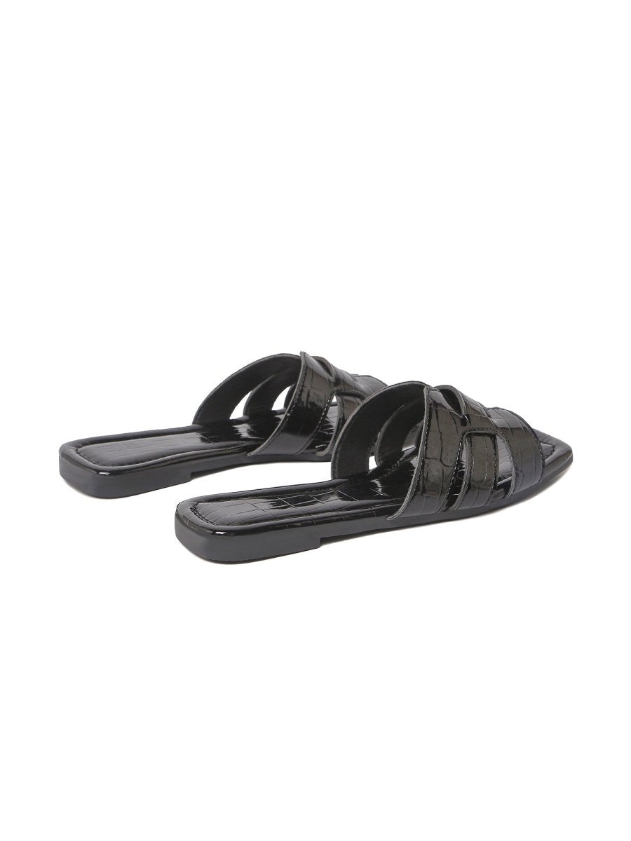 Paloma | Black Croc Sandals by J.Adams – Don't Panic Shoes