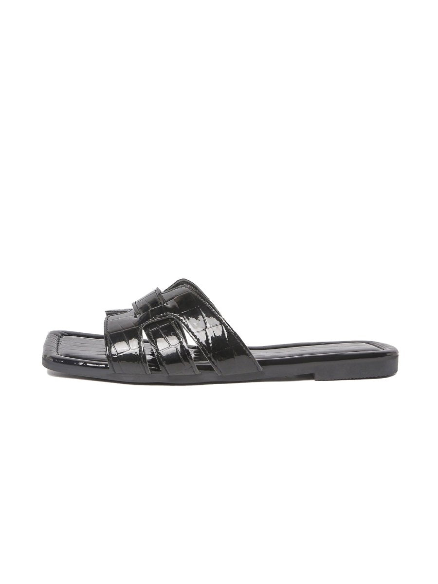 Paloma | Black Croc Sandals by J.Adams – Don't Panic Shoes