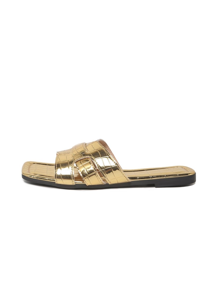 Paloma | Gold Crocodile Sandals by J.Adams – Don't Panic Shoes