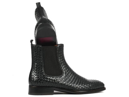 Paul Parkman Black Woven Leather Chelsea Boots (Id92wn87 - Blk) by Paul Parkman – Don't Panic Shoes