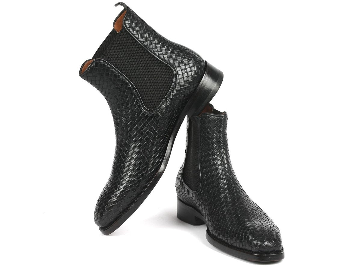 Paul Parkman Black Woven Leather Chelsea Boots (Id92wn87 - Blk) by Paul Parkman – Don't Panic Shoes