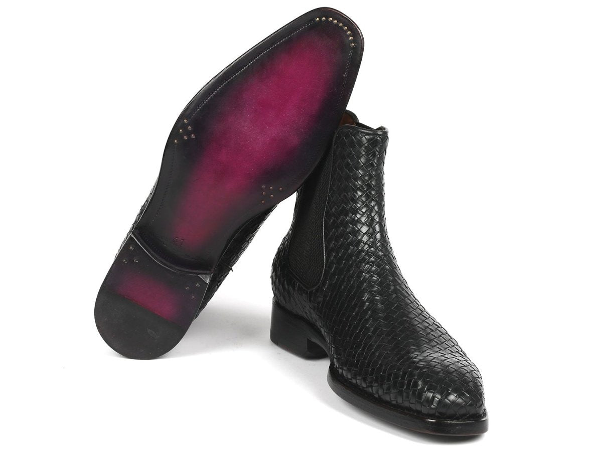 Paul Parkman Black Woven Leather Chelsea Boots (Id92wn87 - Blk) by Paul Parkman – Don't Panic Shoes