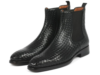 Paul Parkman Black Woven Leather Chelsea Boots (Id92wn87 - Blk) by Paul Parkman – Don't Panic Shoes