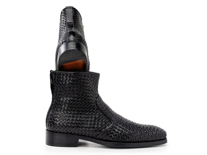 Paul Parkman Black Woven Leather Goodyear Welted Zipper Boots (IdBt269blk) Shoes by Paul Parkman – Don't Panic Shoes