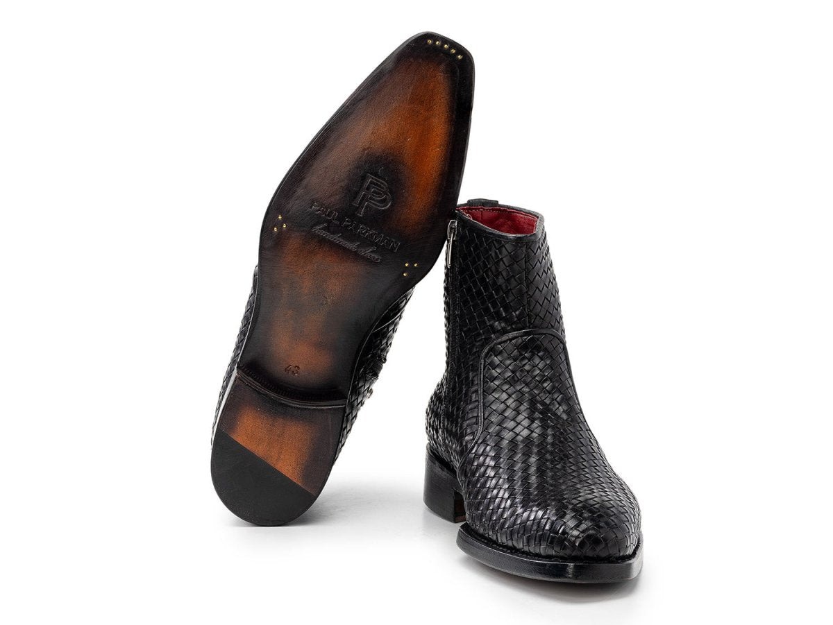 Paul Parkman Black Woven Leather Goodyear Welted Zipper Boots (IdBt269blk) Shoes by Paul Parkman – Don't Panic Shoes