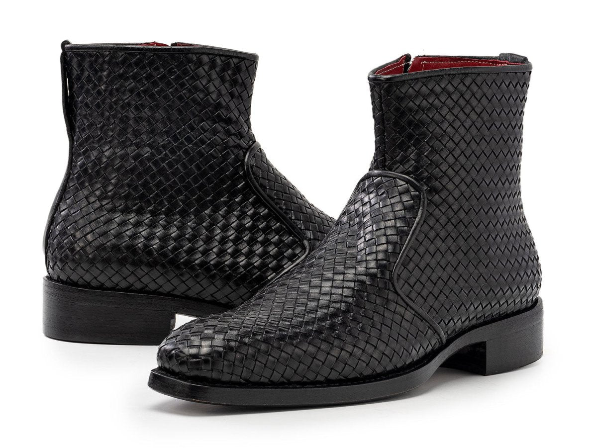 Paul Parkman Black Woven Leather Goodyear Welted Zipper Boots (IdBt269blk) Shoes by Paul Parkman – Don't Panic Shoes
