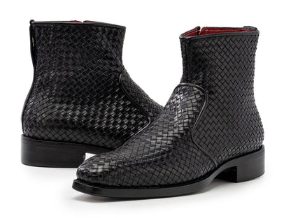 Paul Parkman Black Woven Leather Goodyear Welted Zipper Boots (IdBt269blk) Shoes by Paul Parkman – Don't Panic Shoes