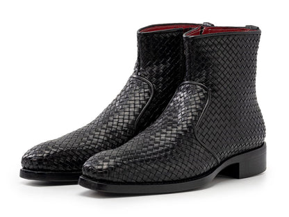 Paul Parkman Black Woven Leather Goodyear Welted Zipper Boots (IdBt269blk) Shoes by Paul Parkman – Don't Panic Shoes