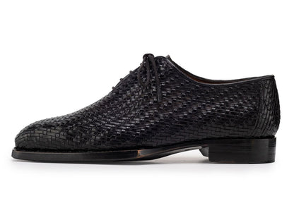 Paul Parkman Black Woven Leather Hand - Welted OxFord Shoes for Men (Id144wn72) by Paul Parkman – Don't Panic Shoes