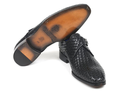 Paul Parkman Black Woven Leather Single Monkstraps (Id011wn95) by Paul Parkman – Don't Panic Shoes