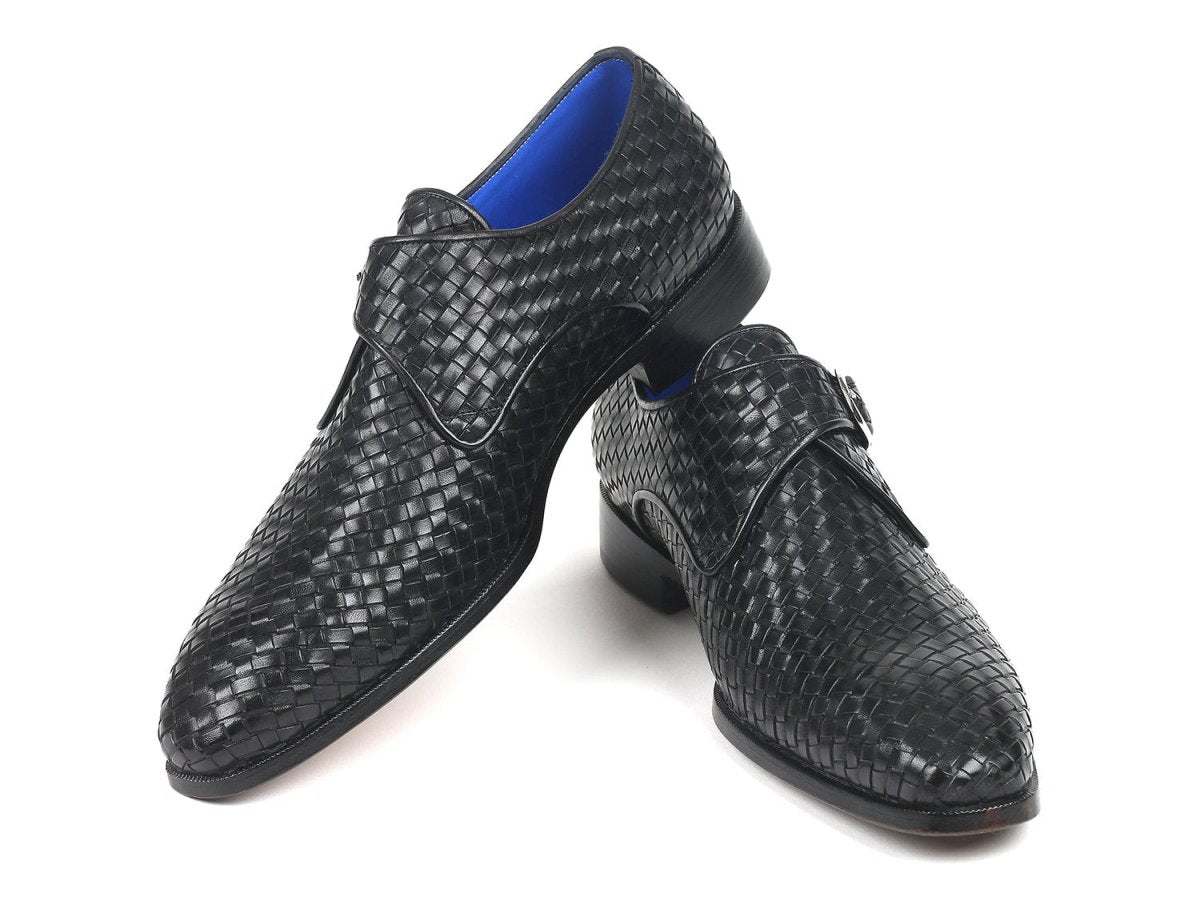 Paul Parkman Black Woven Leather Single Monkstraps (Id011wn95) by Paul Parkman – Don't Panic Shoes