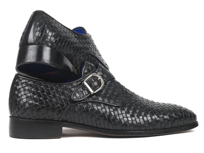 Paul Parkman Black Woven Leather Single Monkstraps (Id011wn95) by Paul Parkman – Don't Panic Shoes