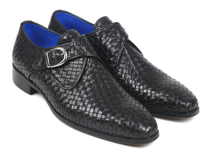 Paul Parkman Black Woven Leather Single Monkstraps (Id011wn95) by Paul Parkman – Don't Panic Shoes