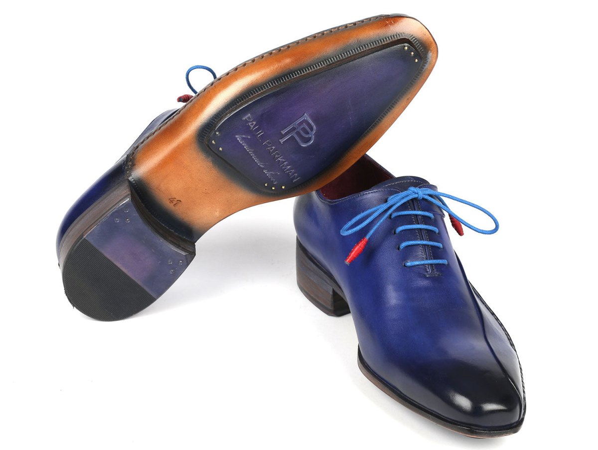Paul Parkman Blue Leather Oxford Shoes Side Hand - Sewn (Id018 - Blu) by Paul Parkman – Don't Panic Shoes