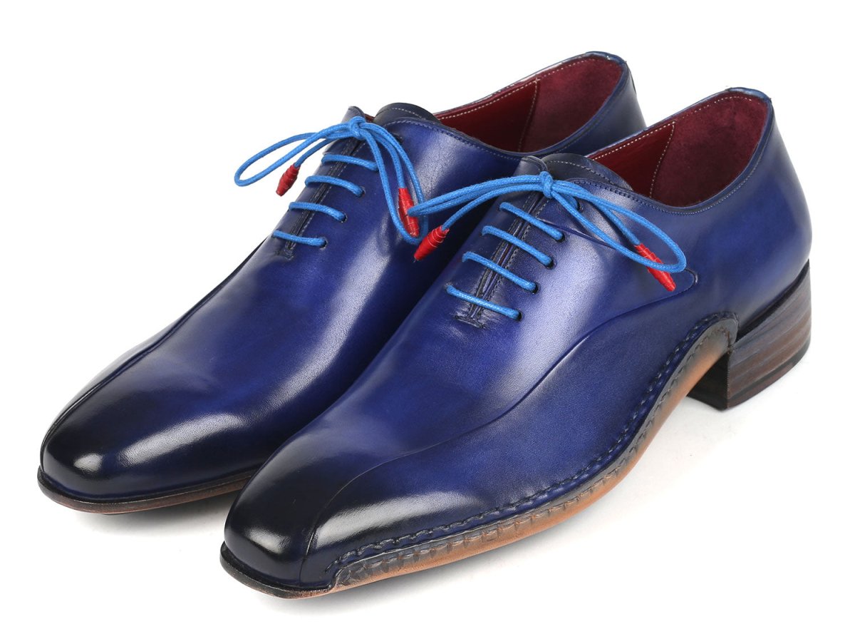 Paul Parkman Blue Leather Oxford Shoes Side Hand - Sewn (Id018 - Blu) by Paul Parkman – Don't Panic Shoes