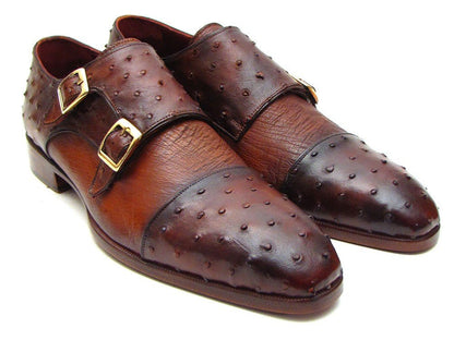 Paul Parkman Brown And Tobacco Genuine Ostrich Double Monkstraps (Id43k68) Shoes by Paul Parkman – Don't Panic Shoes