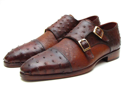 Paul Parkman Brown And Tobacco Genuine Ostrich Double Monkstraps (Id43k68) Shoes by Paul Parkman – Don't Panic Shoes
