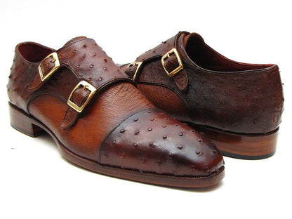 Paul Parkman Brown And Tobacco Genuine Ostrich Double Monkstraps (Id43k68) Shoes by Paul Parkman – Don't Panic Shoes