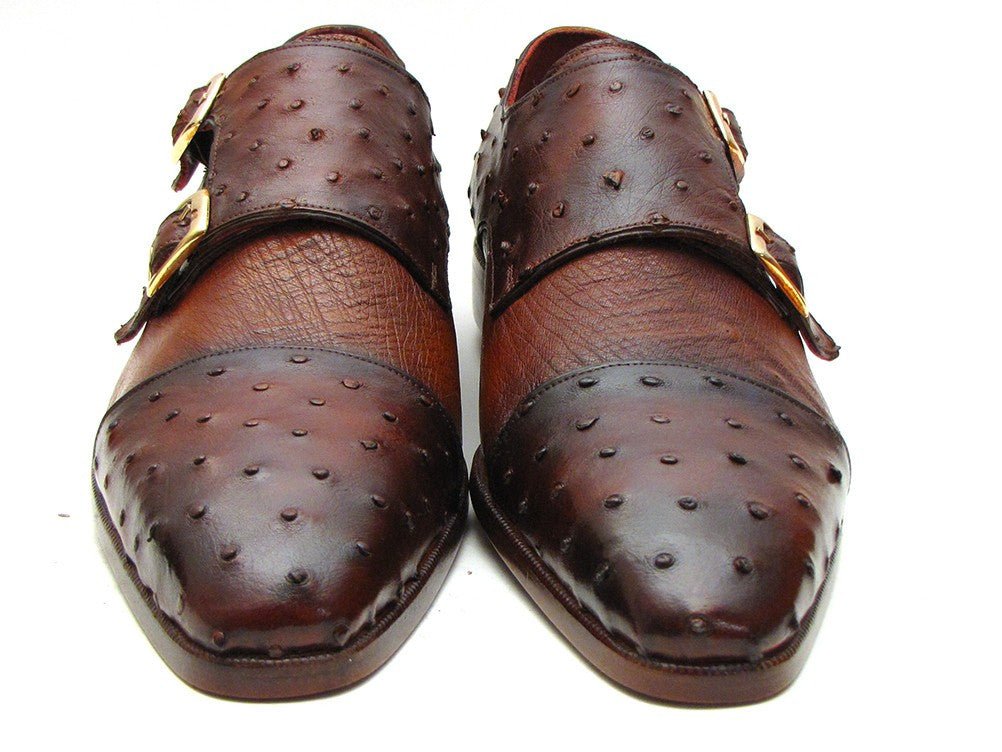 Paul Parkman Brown And Tobacco Genuine Ostrich Double Monkstraps (Id43k68) Shoes by Paul Parkman – Don't Panic Shoes