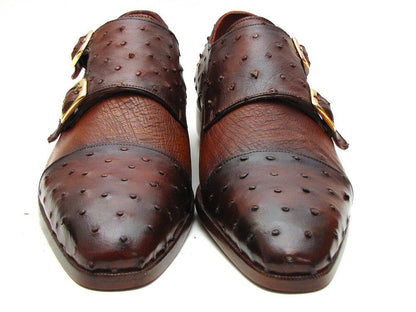 Paul Parkman Brown And Tobacco Genuine Ostrich Double Monkstraps (Id43k68) Shoes by Paul Parkman – Don't Panic Shoes