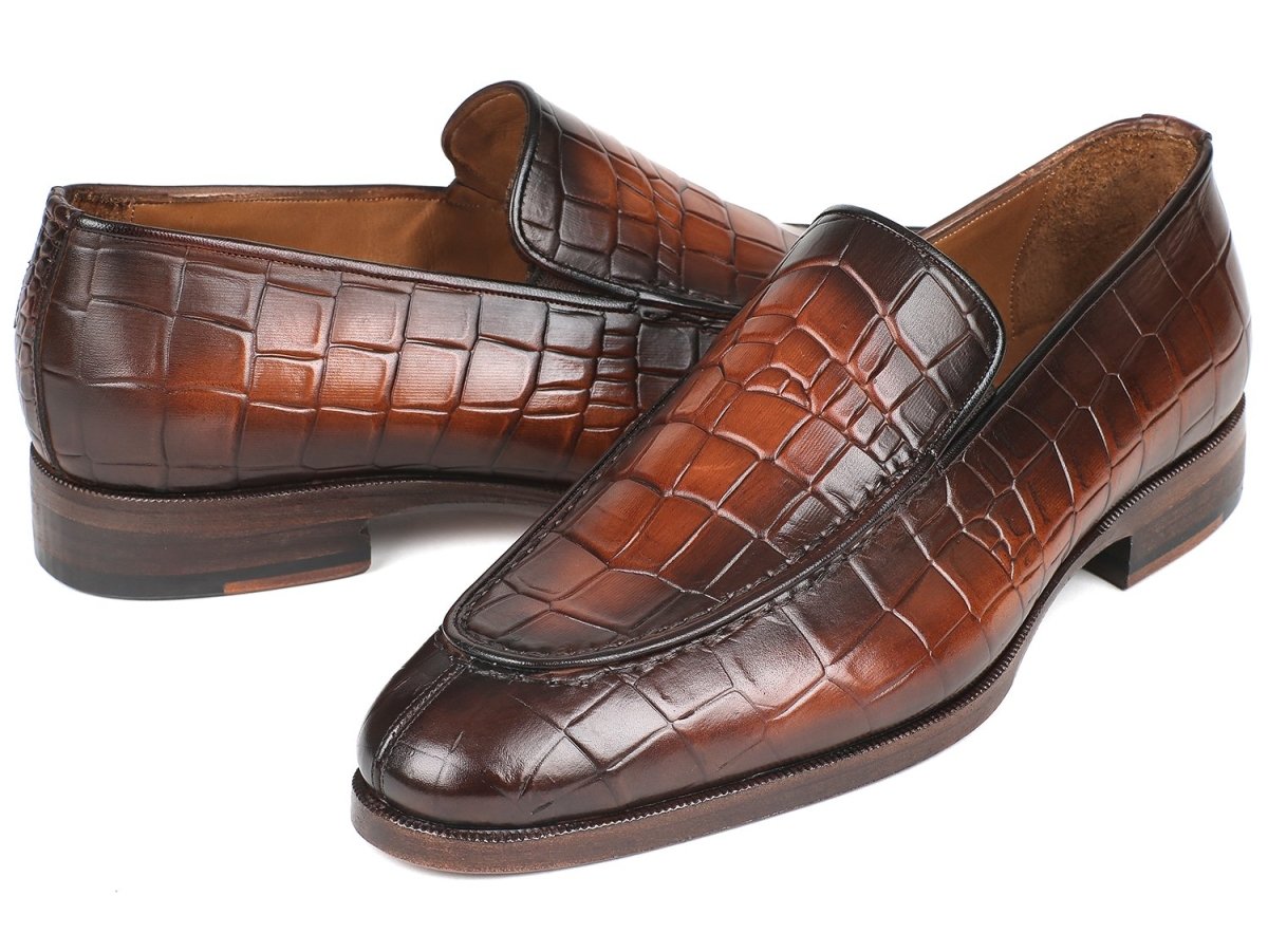 Paul Parkman Brown Burnished Crocodile Embossed Calfskin Loafer (Id7339 - Brw) by Paul Parkman – Don't Panic Shoes