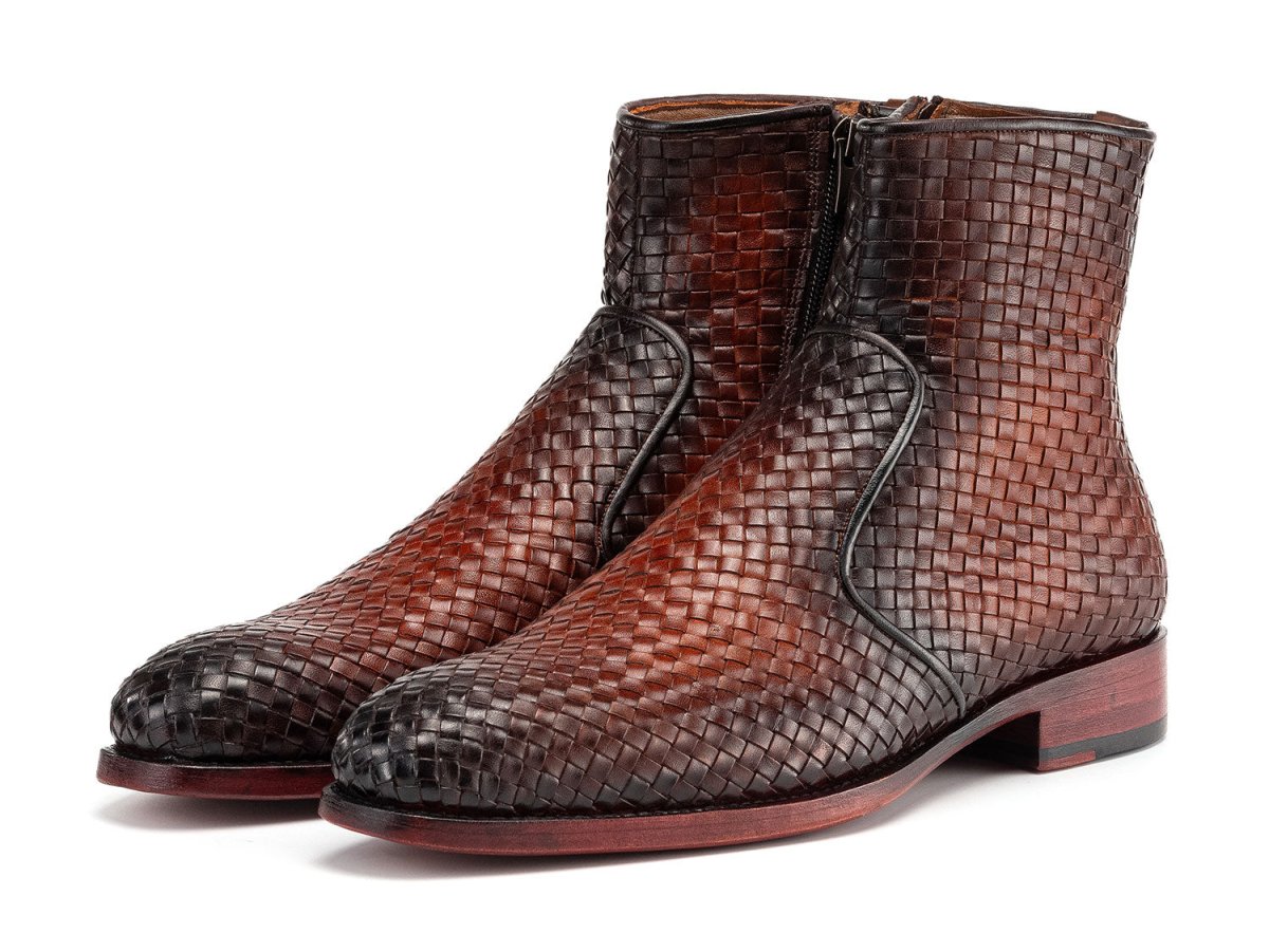 Paul Parkman Brown Burnished Woven Leather Zipper Boots (IdBt269brw) Shoes by Paul Parkman – Don't Panic Shoes