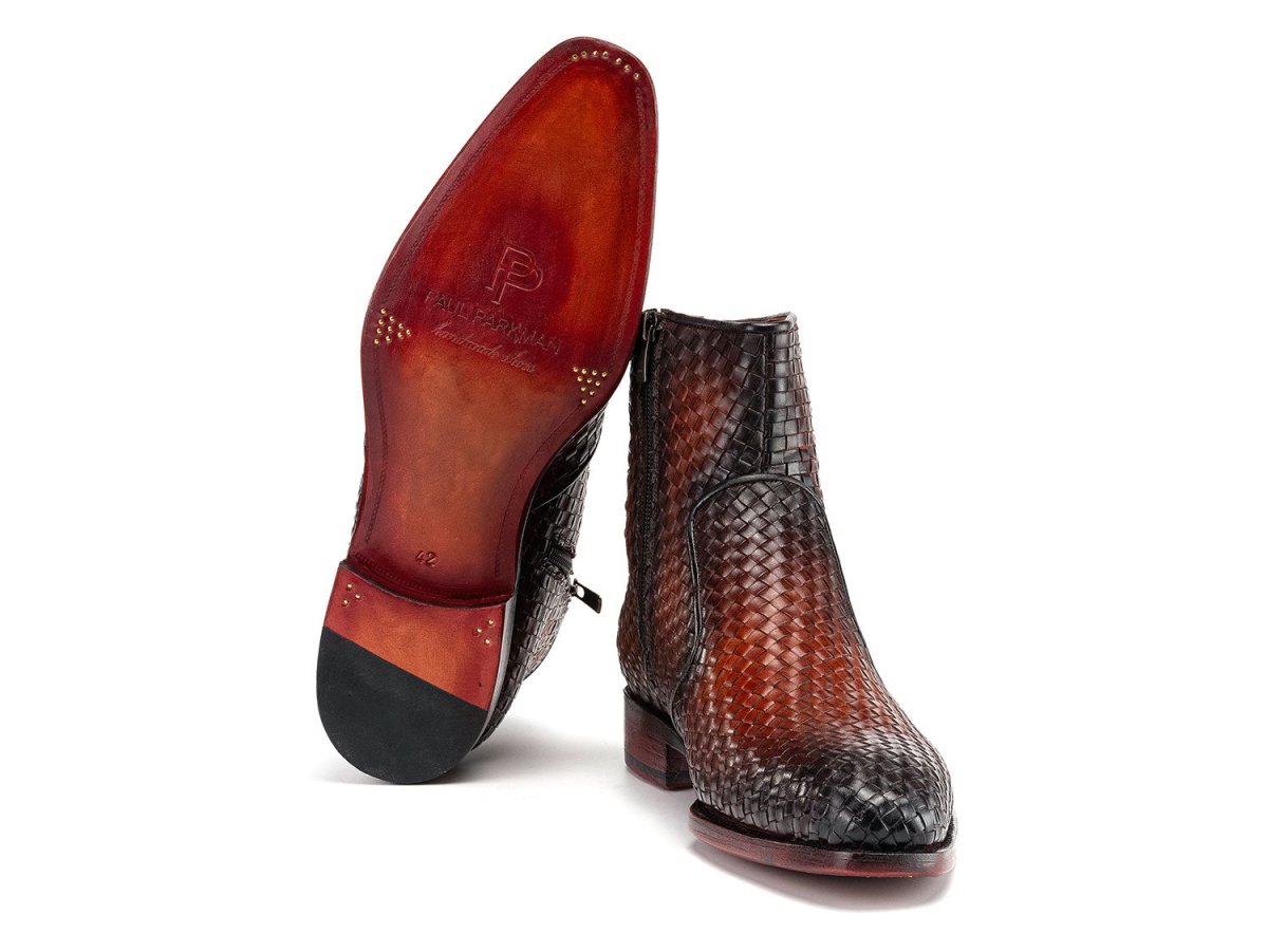 Paul Parkman Brown Burnished Woven Leather Zipper Boots (IdBt269brw) Shoes by Paul Parkman – Don't Panic Shoes