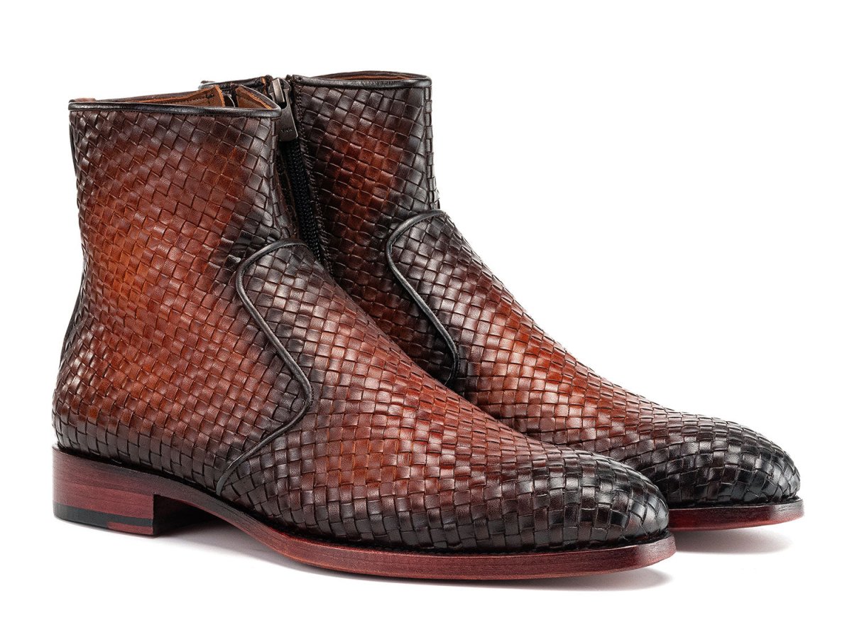 Paul Parkman Brown Burnished Woven Leather Zipper Boots (IdBt269brw) Shoes by Paul Parkman – Don't Panic Shoes