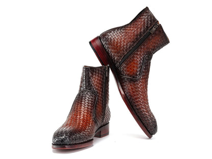Paul Parkman Brown Burnished Woven Leather Zipper Boots (IdBt269brw) Shoes by Paul Parkman – Don't Panic Shoes