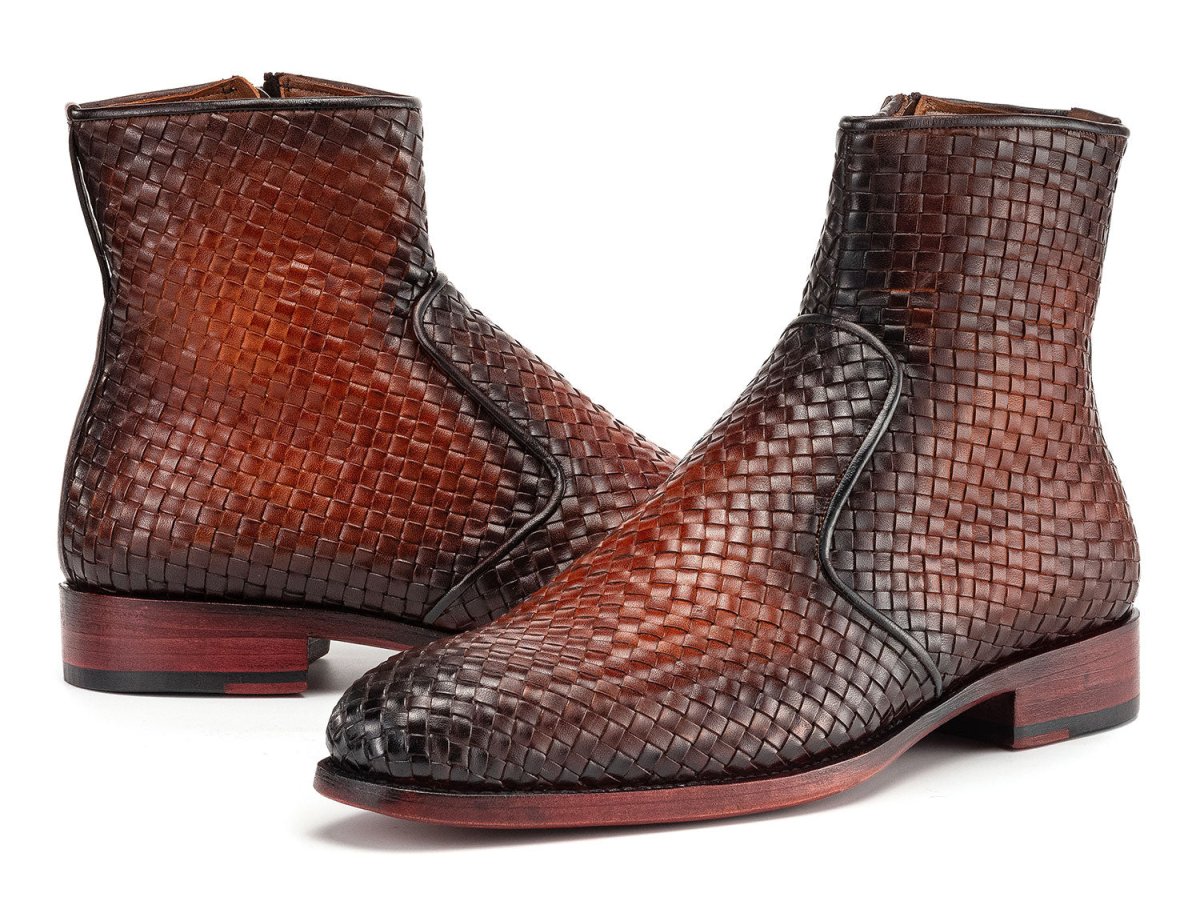 Paul Parkman Brown Burnished Woven Leather Zipper Boots (IdBt269brw) Shoes by Paul Parkman – Don't Panic Shoes