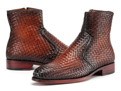 Paul Parkman Brown Burnished Woven Leather Zipper Boots (IdBt269brw) Shoes by Paul Parkman – Don't Panic Shoes