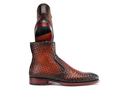 Paul Parkman Brown Burnished Woven Leather Zipper Boots (IdBt269brw) Shoes by Paul Parkman – Don't Panic Shoes