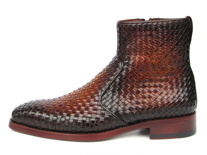 Paul Parkman Brown Burnished Woven Leather Zipper Boots Shoes by Paul Parkman – Don't Panic Shoes
