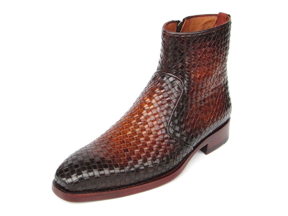 Paul Parkman Brown Burnished Woven Leather Zipper Boots Shoes by Paul Parkman – Don't Panic Shoes