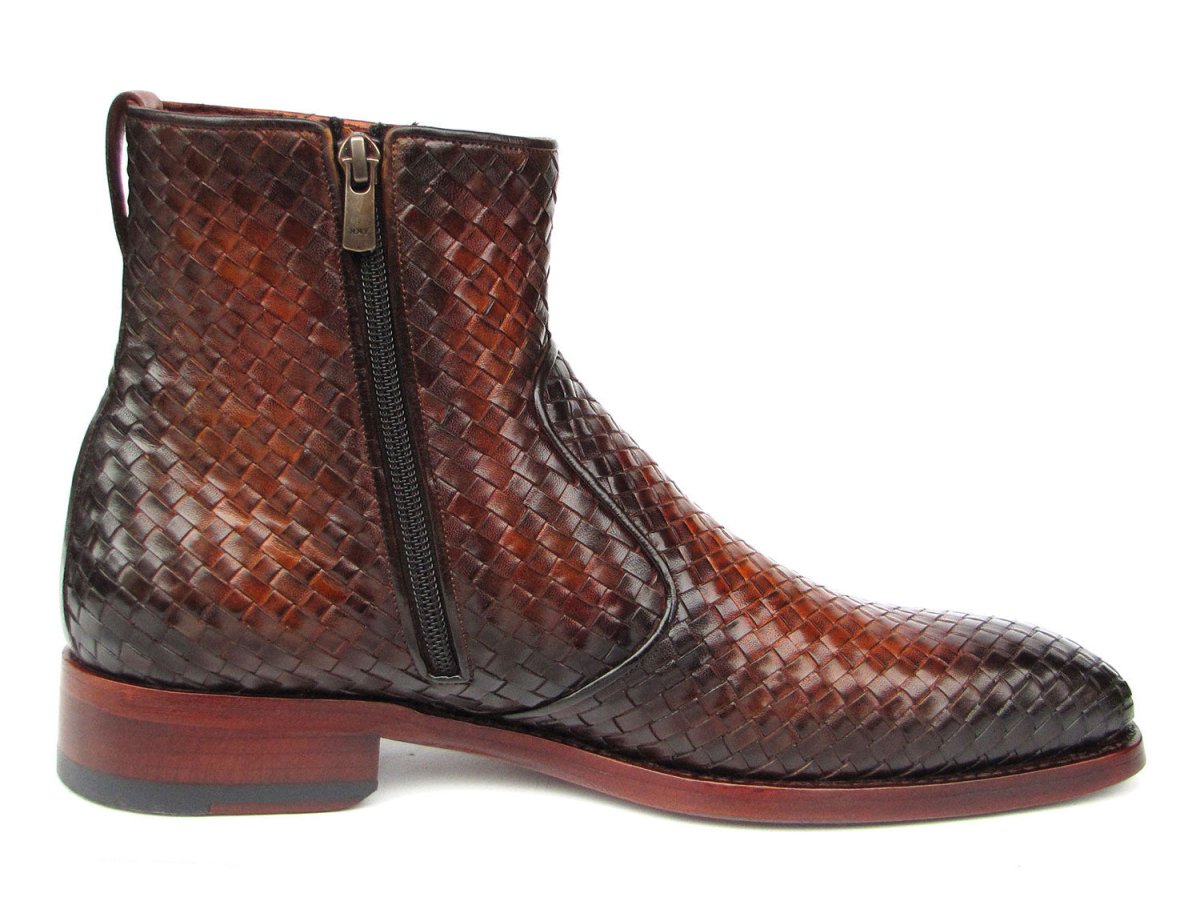Paul Parkman Brown Burnished Woven Leather Zipper Boots Shoes by Paul Parkman – Don't Panic Shoes