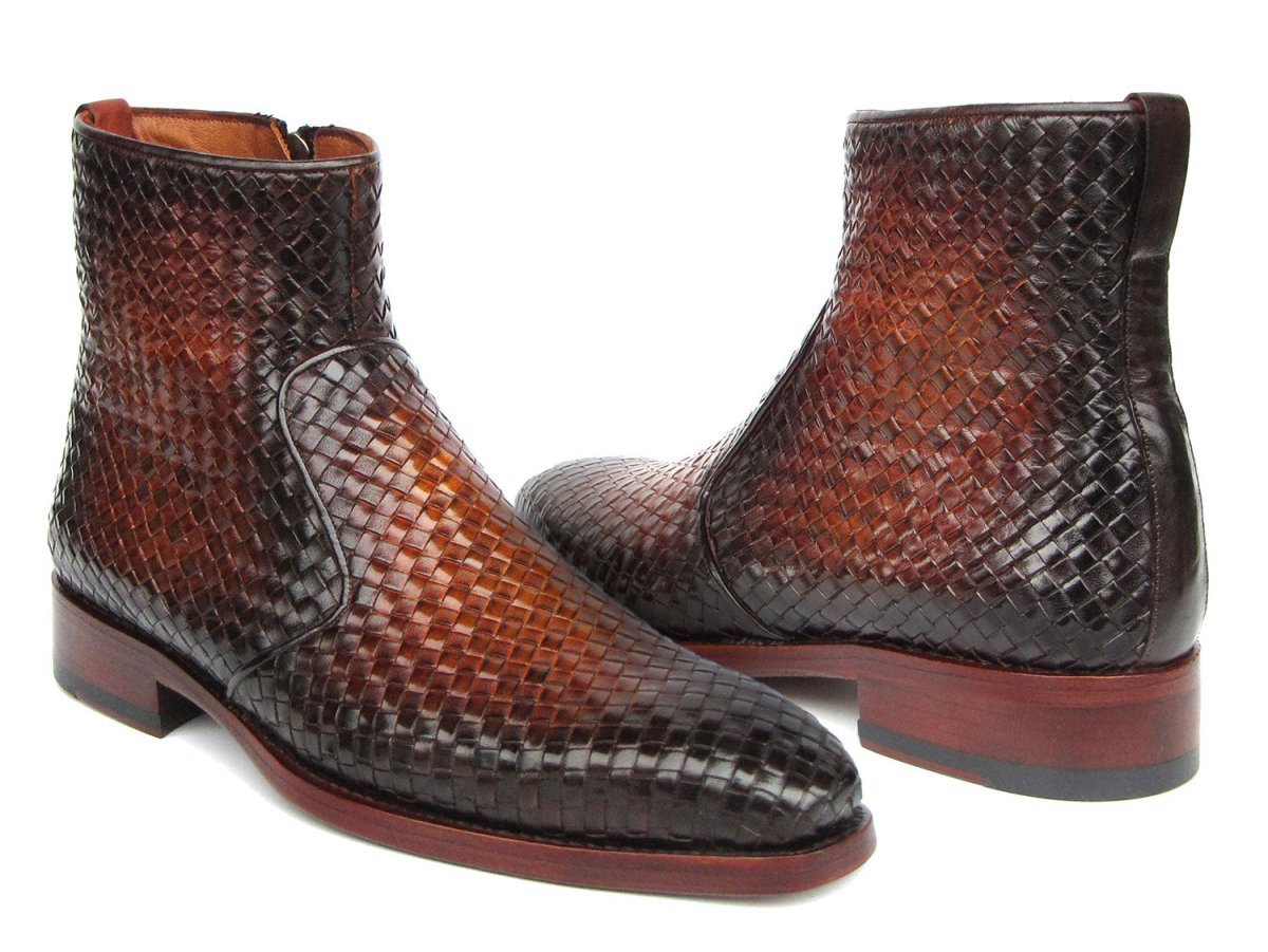 Paul Parkman Brown Burnished Woven Leather Zipper Boots Shoes by Paul Parkman – Don't Panic Shoes