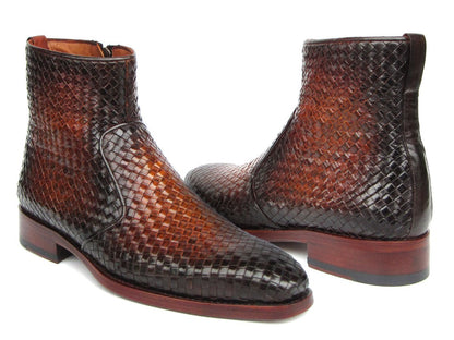 Paul Parkman Brown Burnished Woven Leather Zipper Boots Shoes by Paul Parkman – Don't Panic Shoes