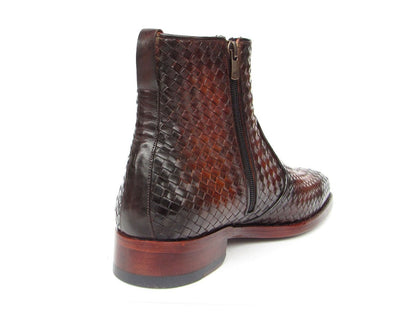 Paul Parkman Brown Burnished Woven Leather Zipper Boots Shoes by Paul Parkman – Don't Panic Shoes