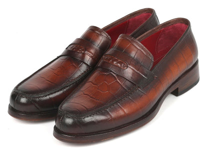 Paul Parkman Brown Crocodile Embossed Calfskin Penny Loafers (Id3857 - Brw) by Paul Parkman – Don't Panic Shoes