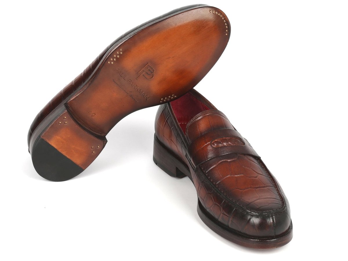 Paul Parkman Brown Crocodile Embossed Calfskin Penny Loafers (Id3857 - Brw) by Paul Parkman – Don't Panic Shoes