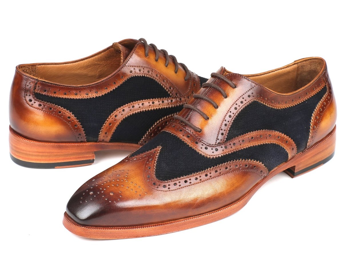 Paul Parkman Brown Leather And Navy Suede Wingtip Oxfords (Id228nv65) by Paul Parkman – Don't Panic Shoes