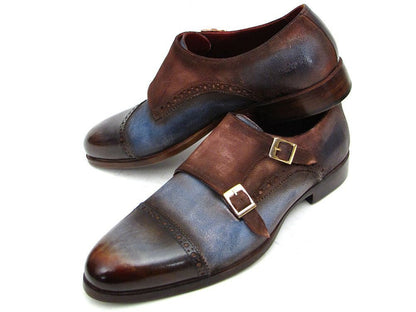 Paul Parkman Captoe Double Monkstrap Antique Blue And Brown Suede (Id045an14) by Paul Parkman – Don't Panic Shoes
