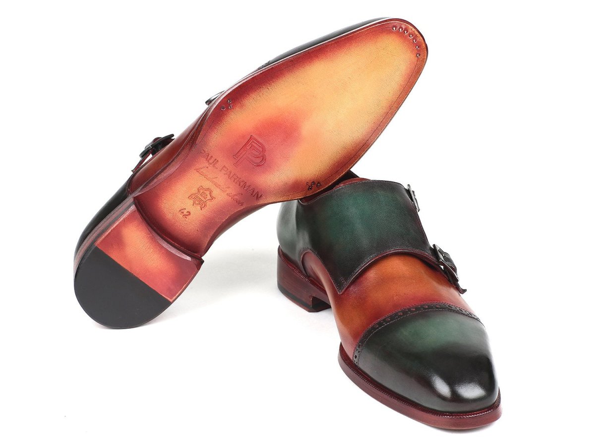 Paul Parkman Captoe Double Monkstraps In Green / Camel Shoes by Paul Parkman – Don't Panic Shoes