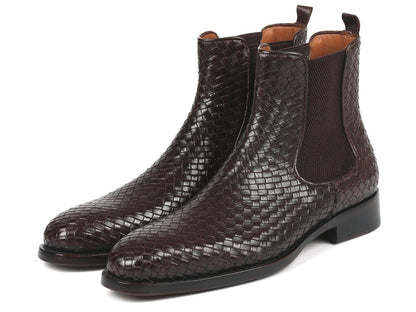 Paul Parkman Chocolate Brown Woven Leather Chelsea Boots (Id92wn87 - Brw) by Paul Parkman – Don't Panic Shoes
