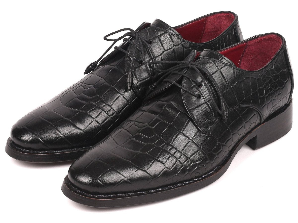 Paul Parkman Croco - Embossed CalfskIn Goodyear Welted Derby Shoes in Black Shoes by Paul Parkman – Don't Panic Shoes