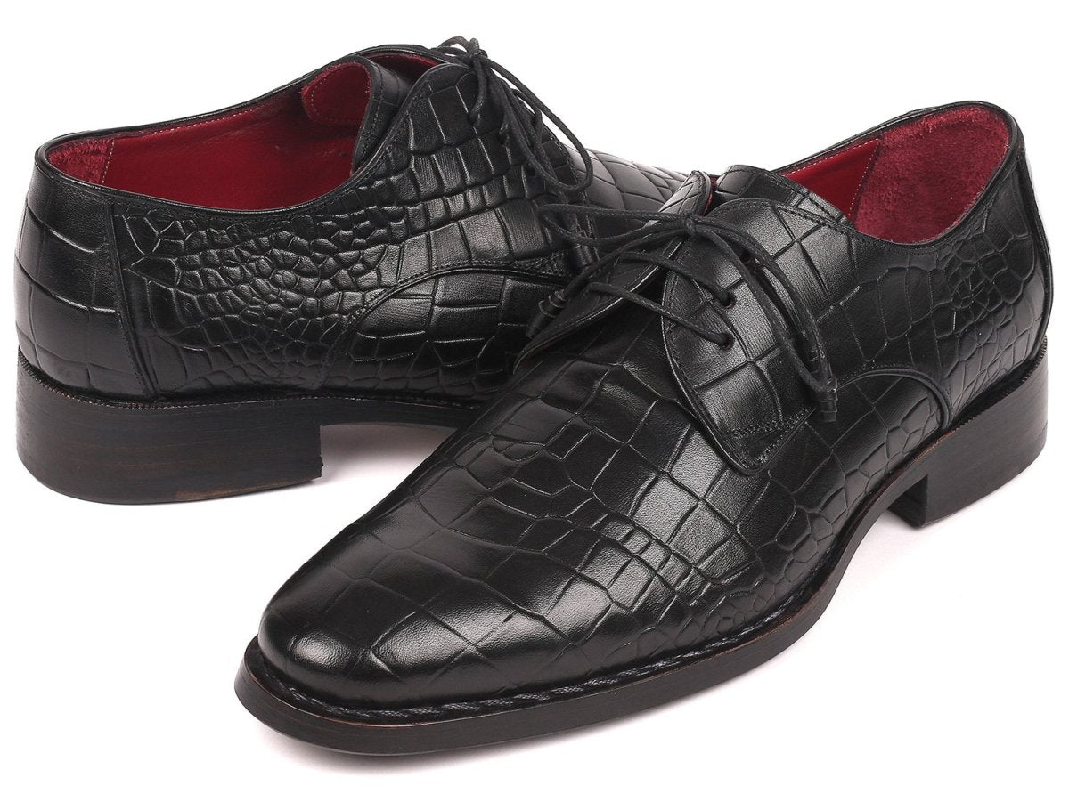 Paul Parkman Croco - Embossed CalfskIn Goodyear Welted Derby Shoes in Black Shoes by Paul Parkman – Don't Panic Shoes