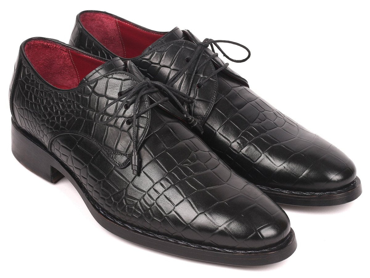 Paul Parkman Croco - Embossed CalfskIn Goodyear Welted Derby Shoes in Black Shoes by Paul Parkman – Don't Panic Shoes